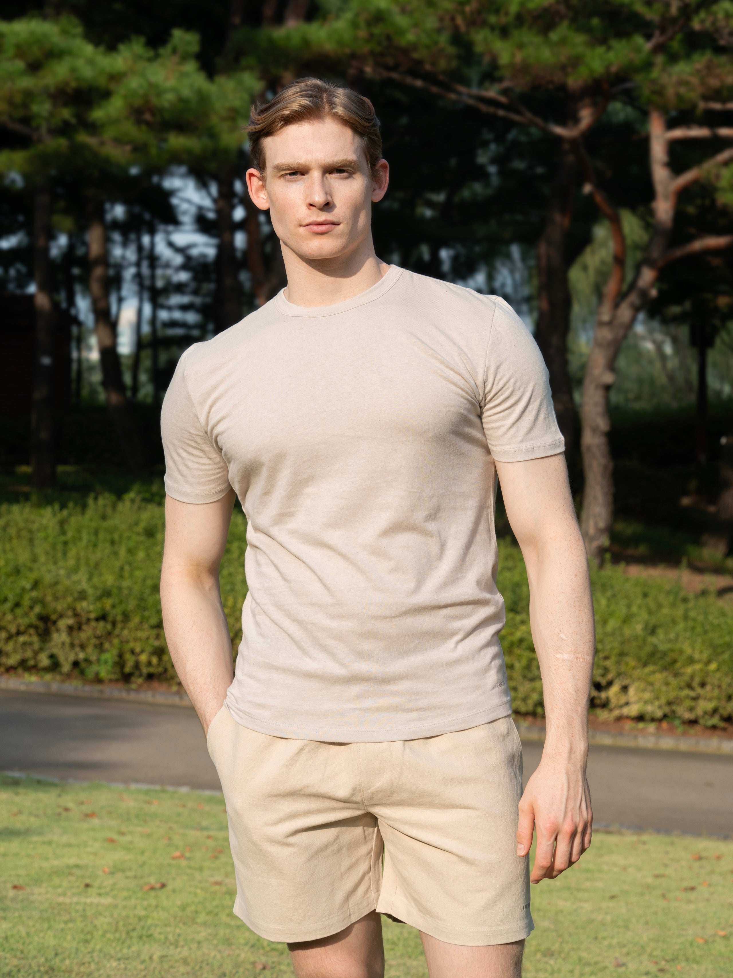 LINEN COTTON BLEND ROUND TEE