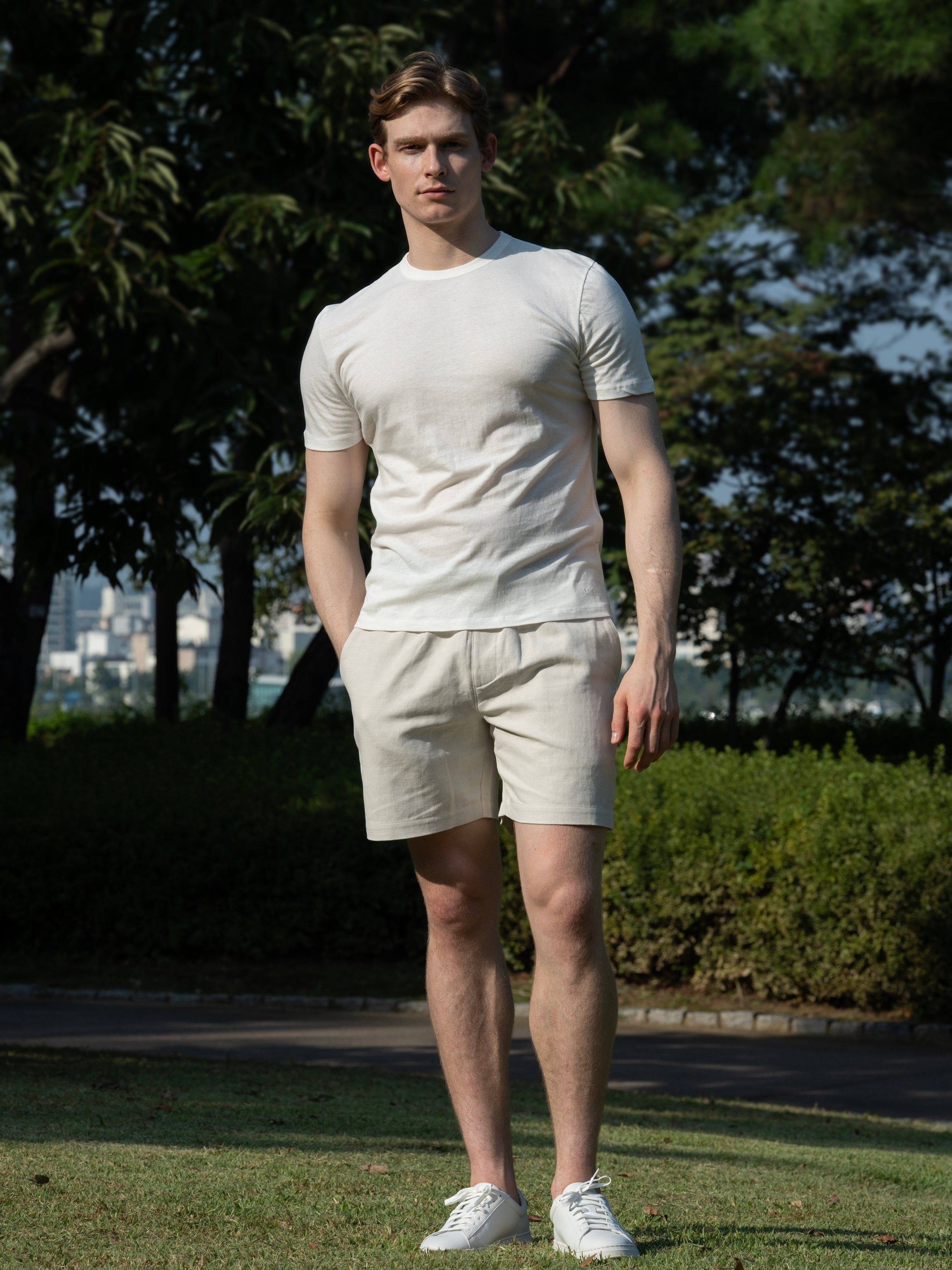 LINEN COTTON BLEND ROUND TEE