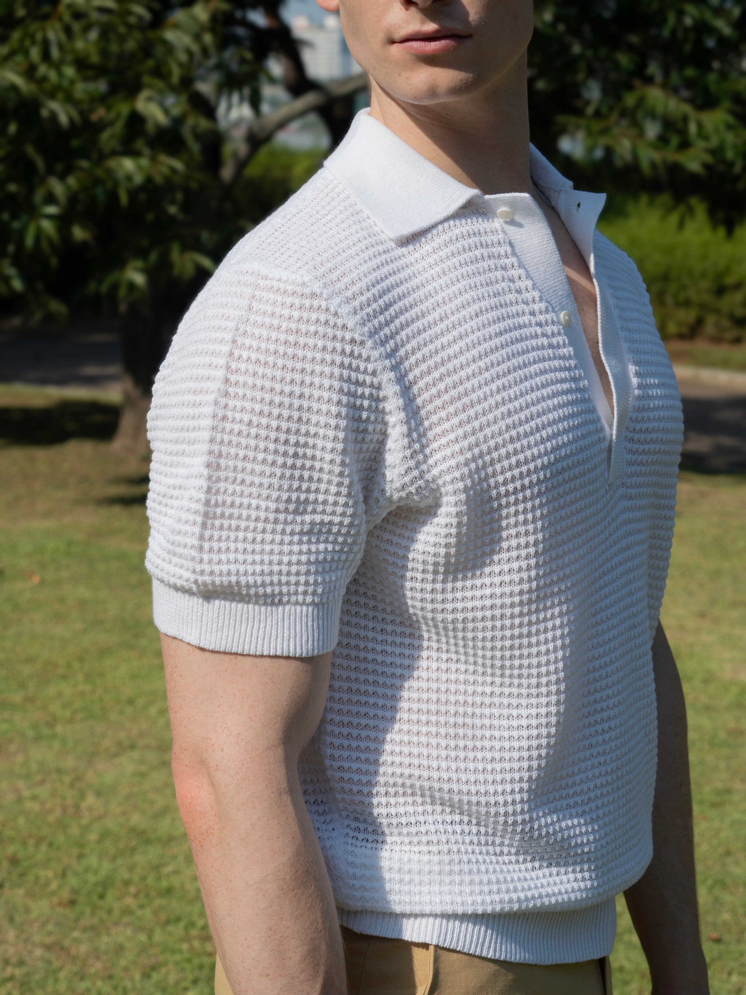 LINEN COTTON BLEND KNIT SHIRT