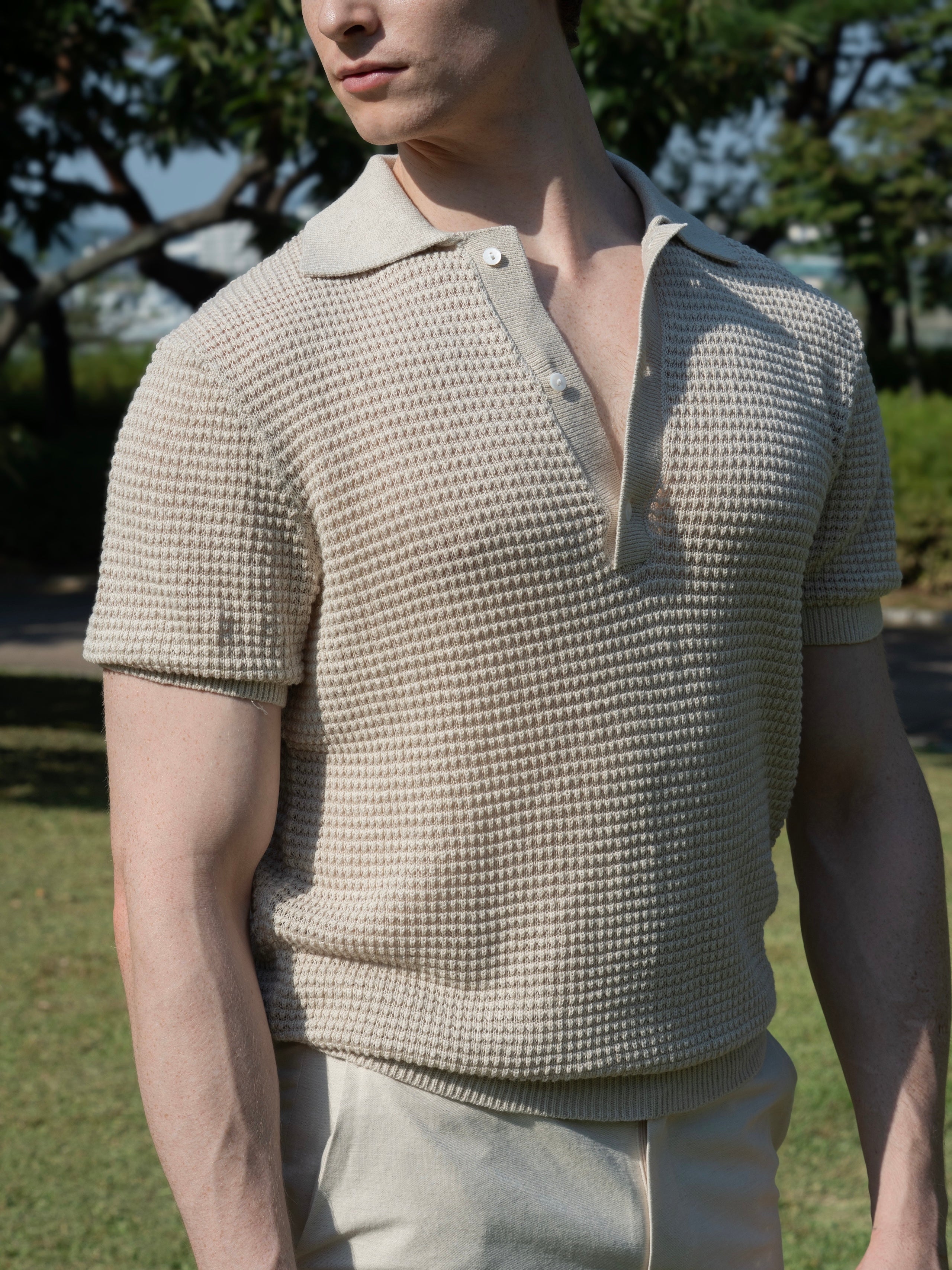 LINEN COTTON BLEND KNIT SHIRT