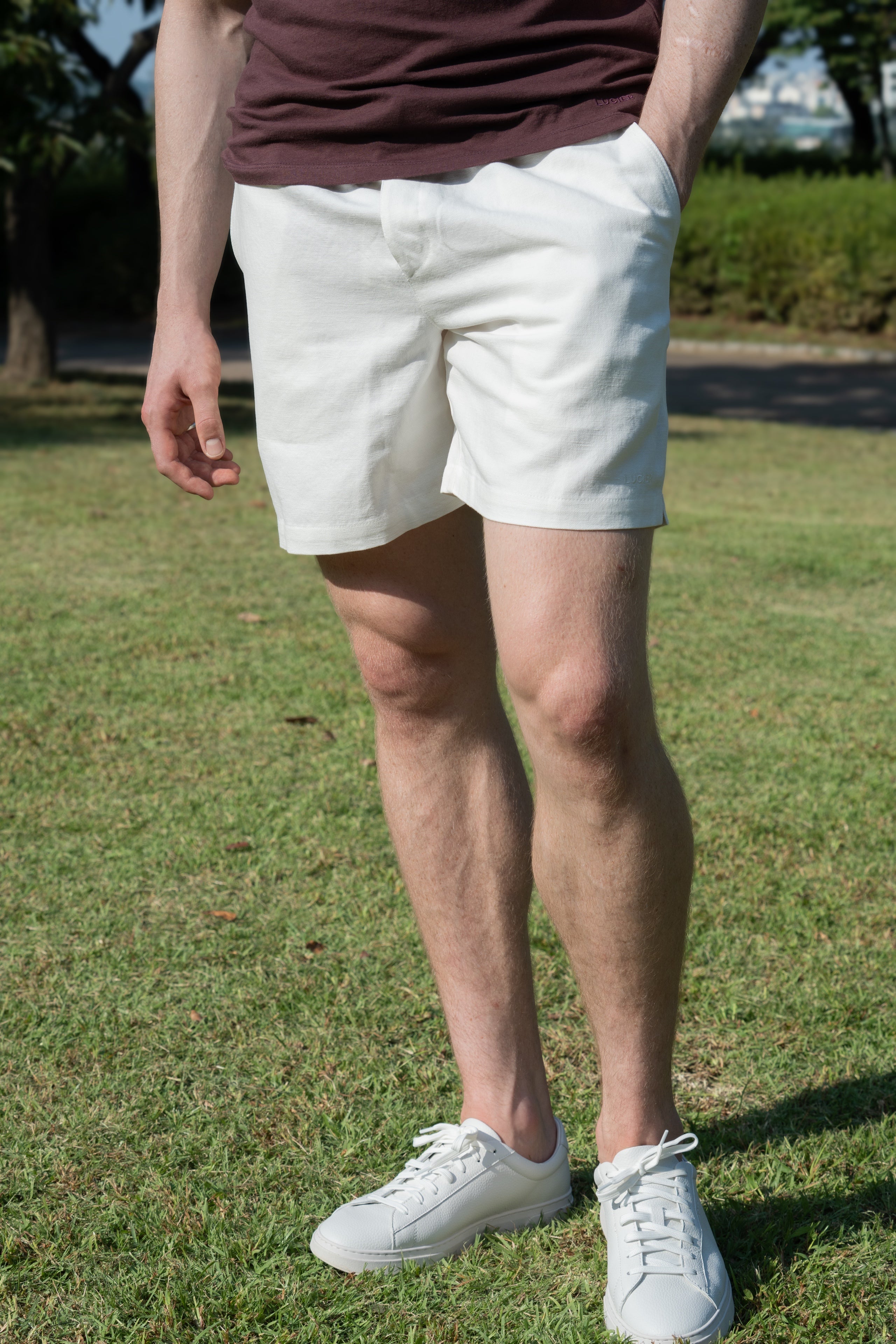 LINEN COTTON BLEND WIDE SHORTS