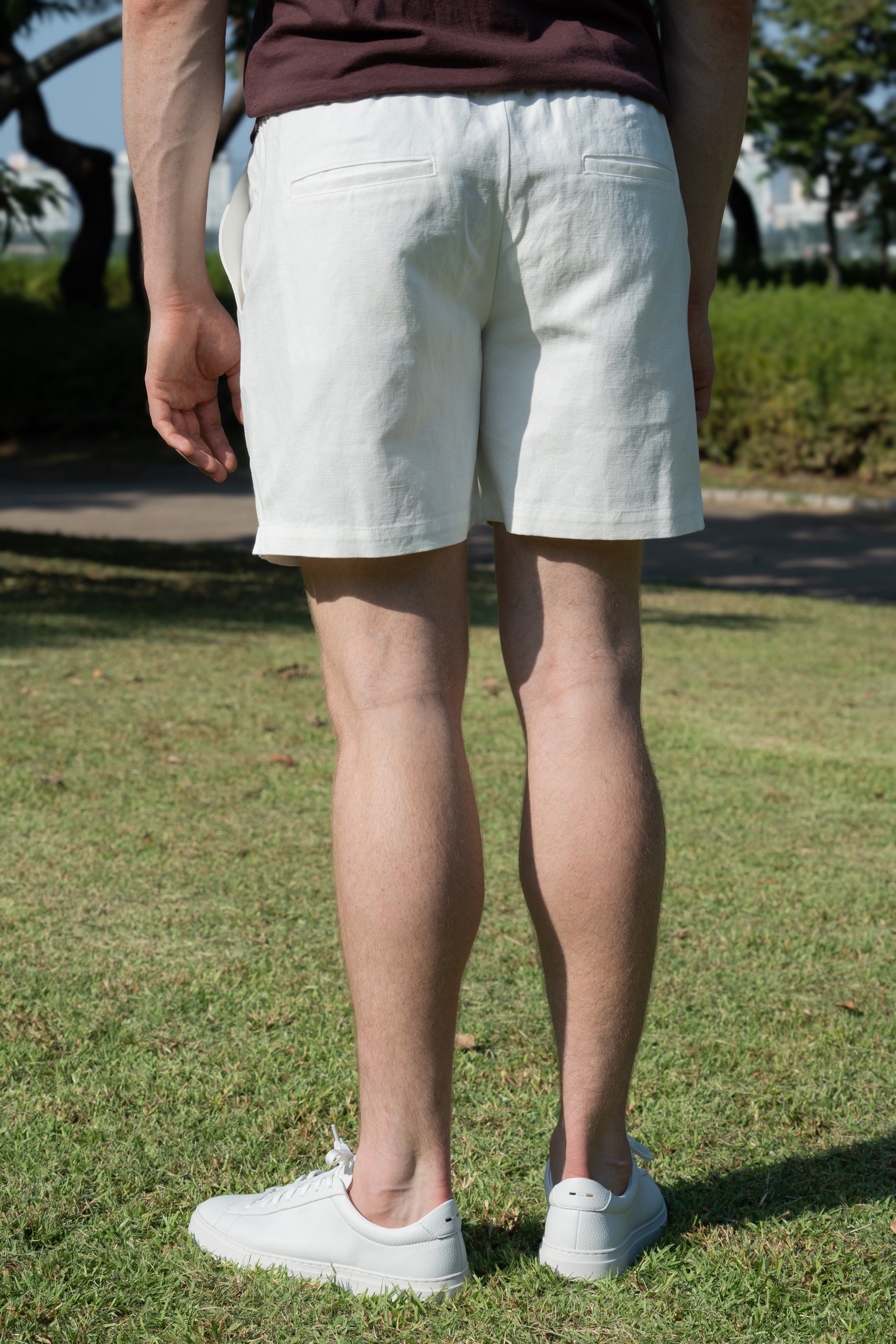 LINEN COTTON BLEND WIDE SHORTS