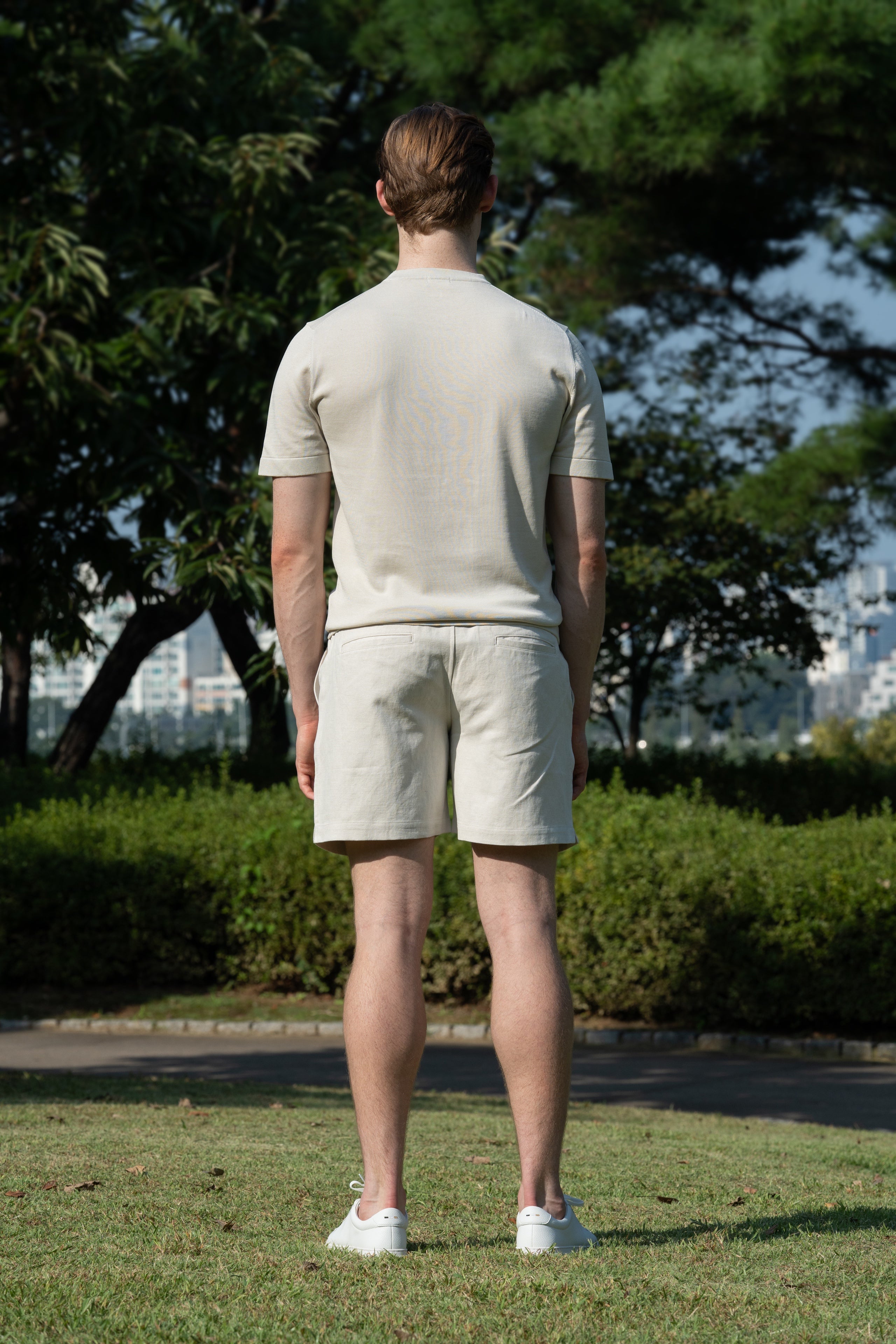 LINEN COTTON BLEND WIDE SHORTS