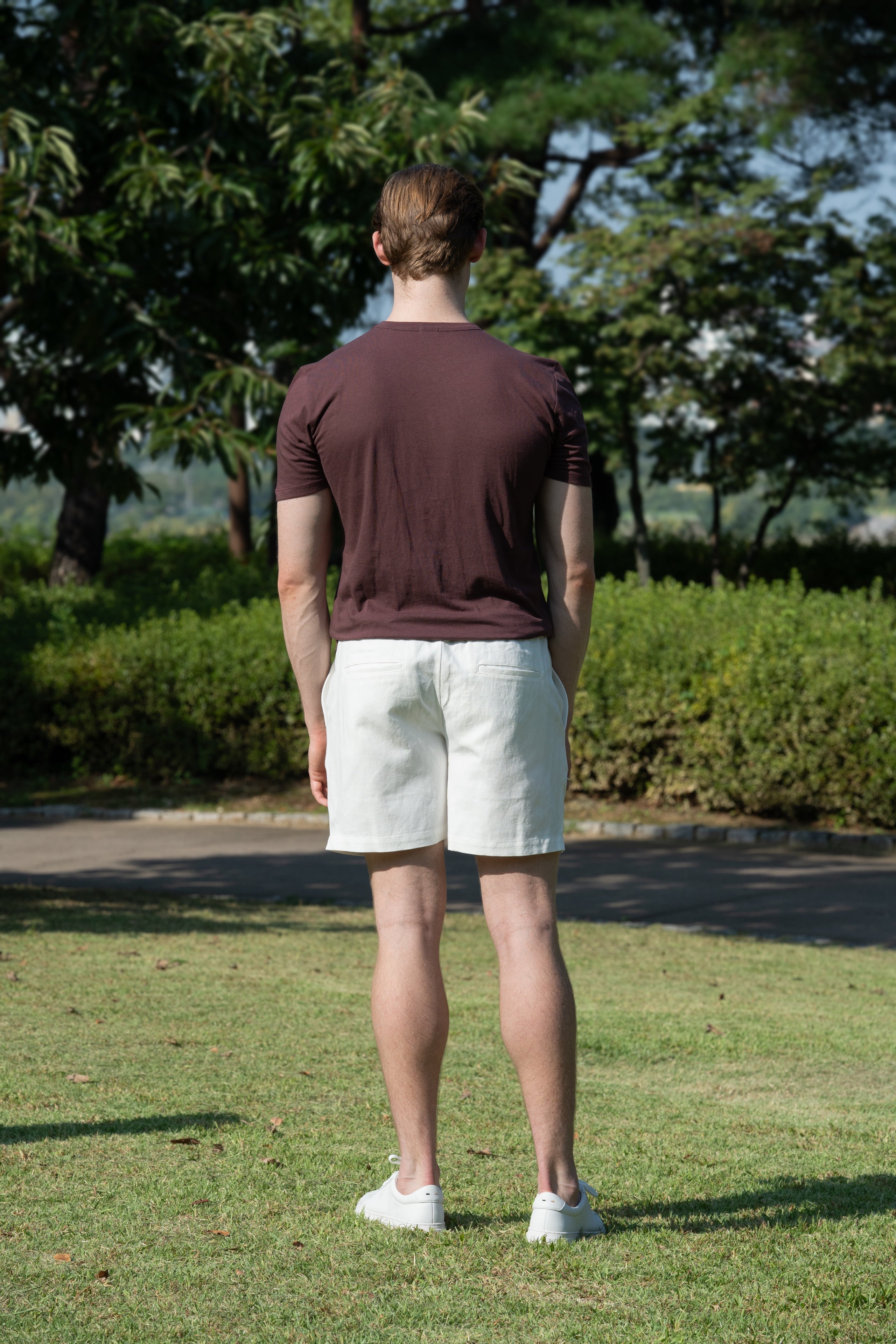 LINEN COTTON BLEND WIDE SHORTS