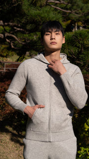 PURE MERINO WOOL BASIC HOODIE ZIP UP