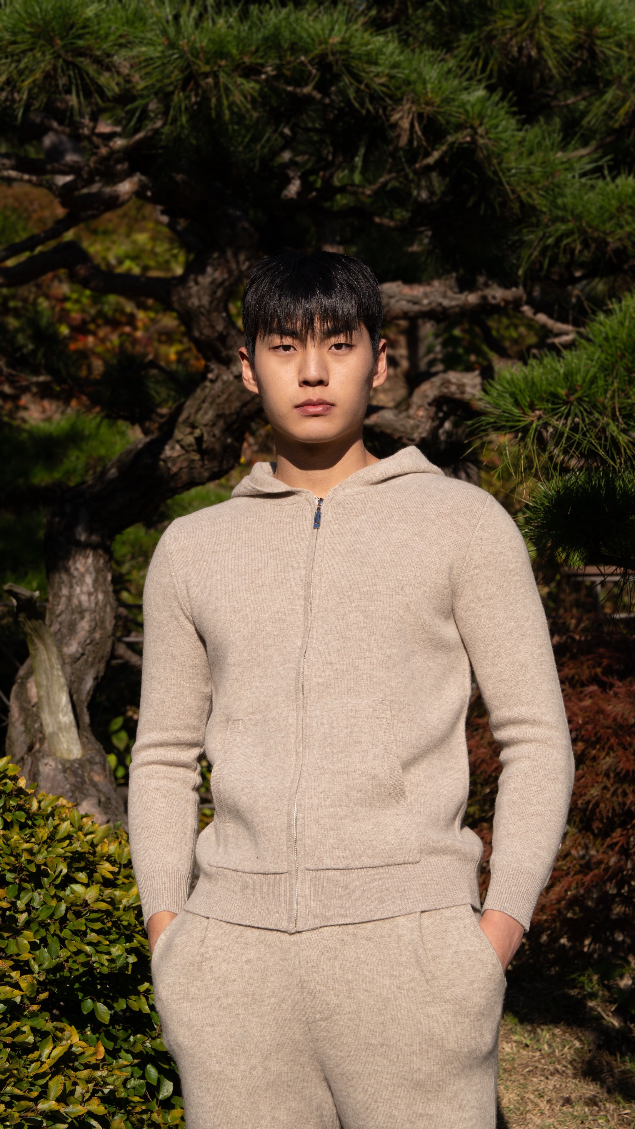 PURE MERINO WOOL BASIC HOODIE ZIP UP