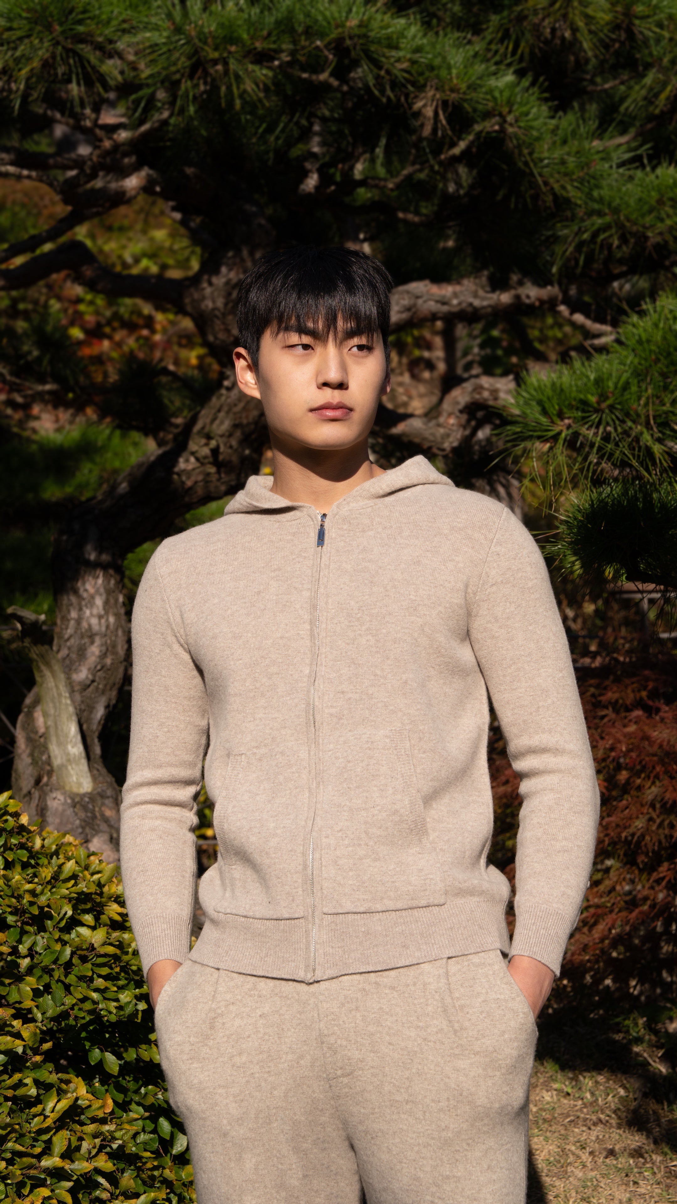 PURE MERINO WOOL BASIC HOODIE ZIP UP