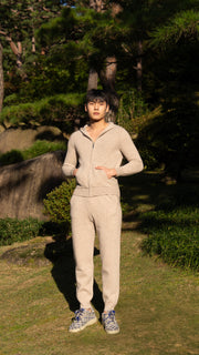 PURE MERINO WOOL BASIC HOODIE ZIP UP