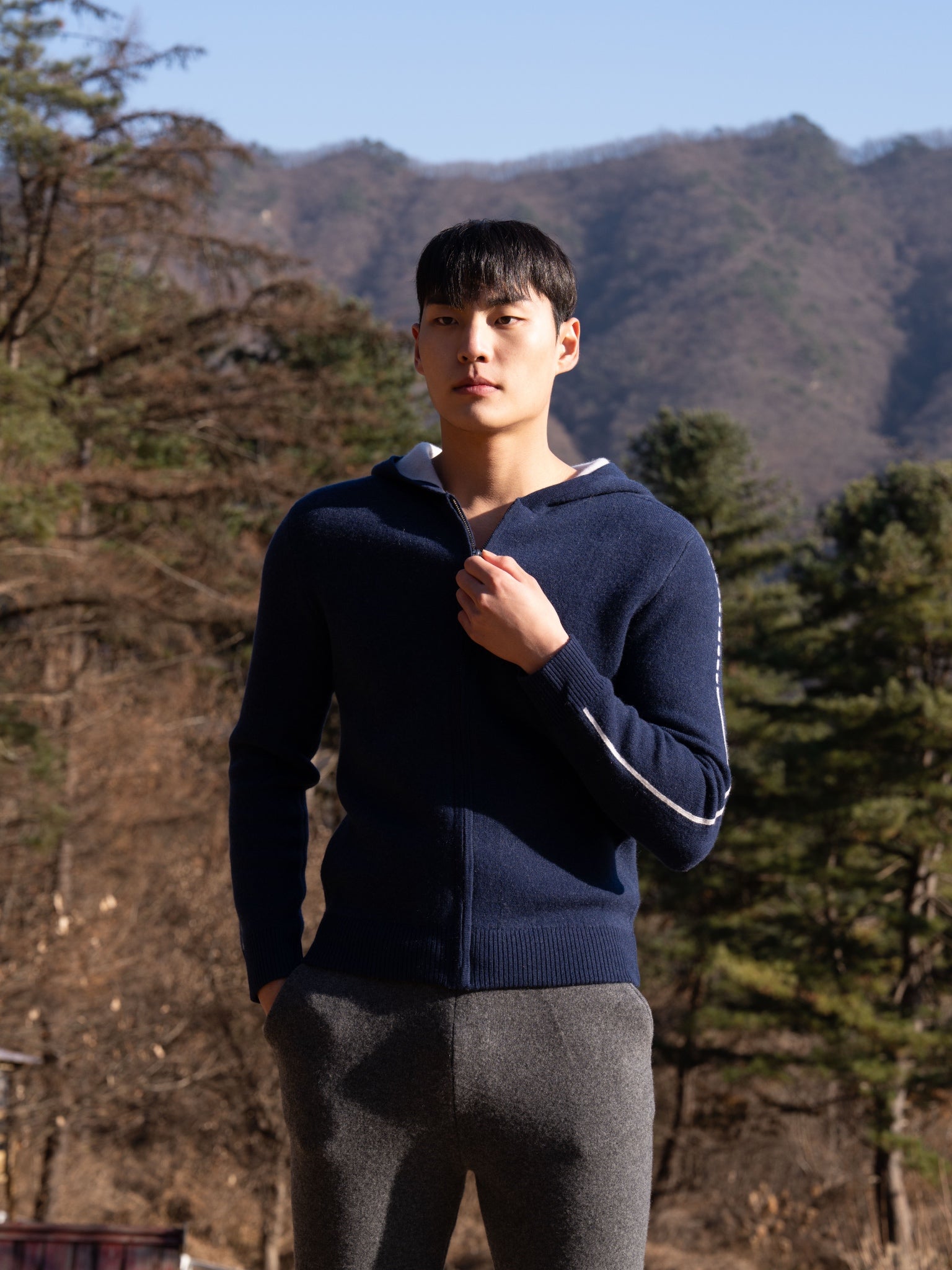 PURE CASHMERE WOOL BLEND WARM ZIP UP