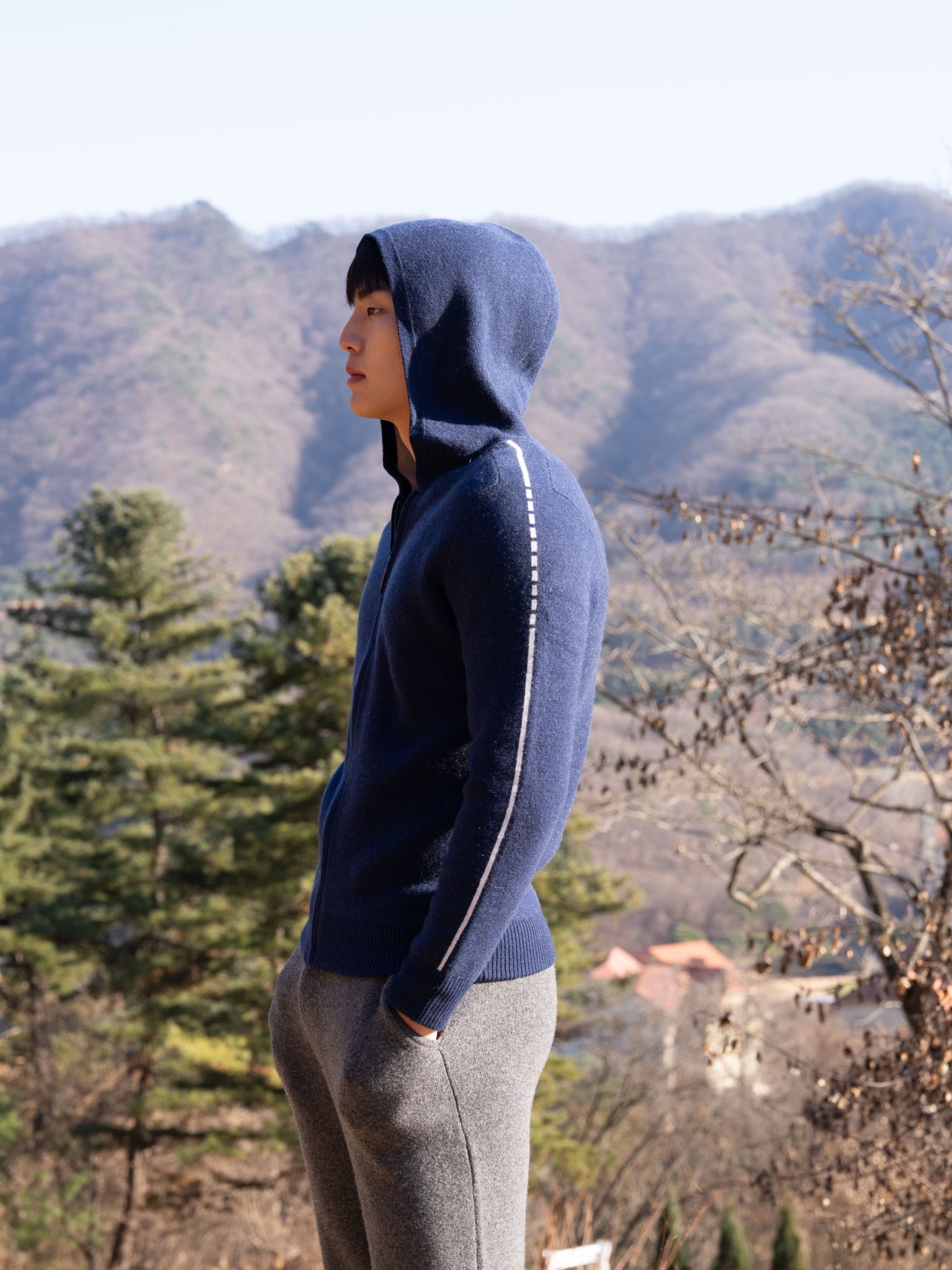 PURE CASHMERE WOOL BLEND WARM ZIP UP