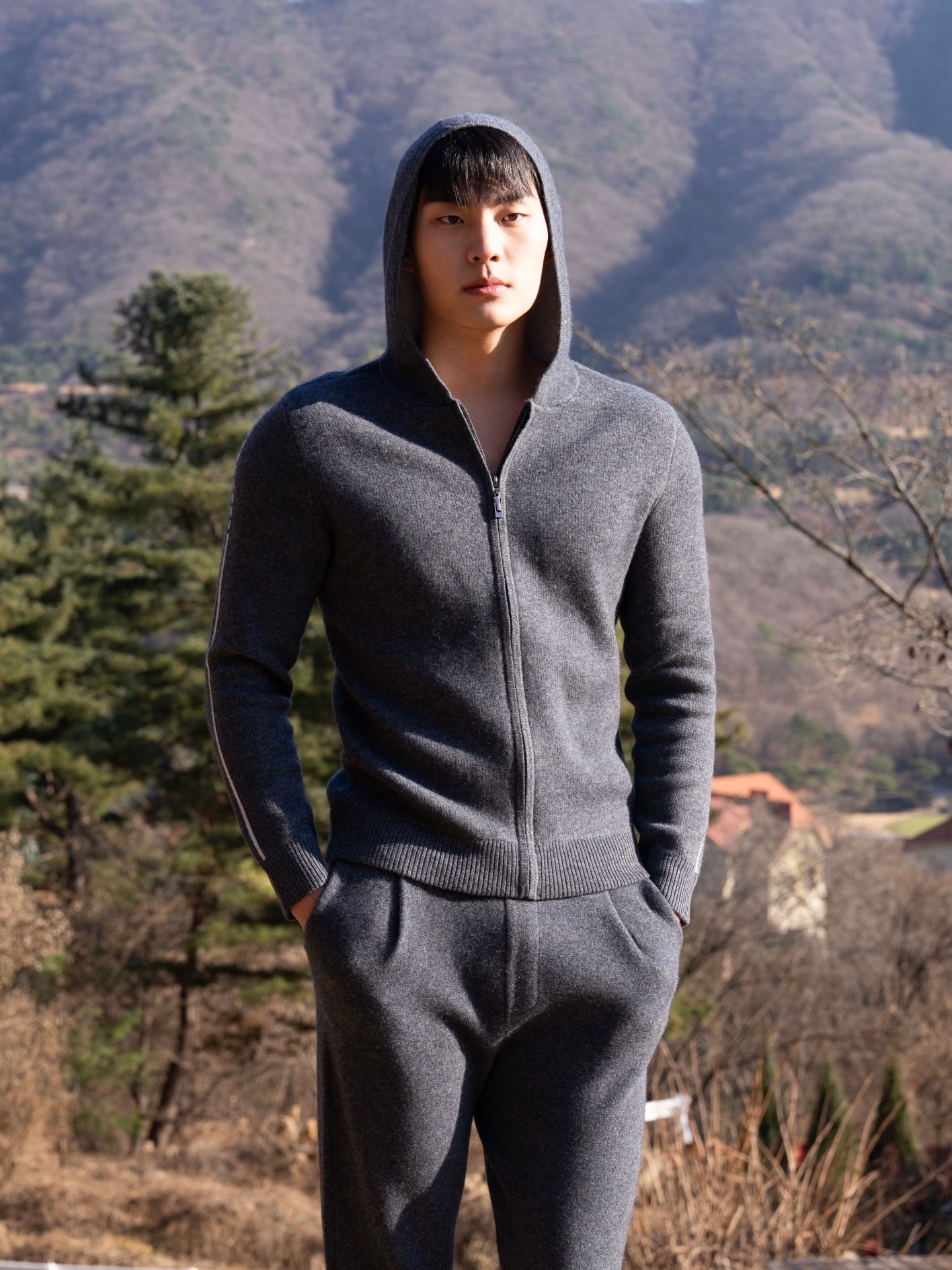 PURE CASHMERE WOOL BLEND WARM ZIP UP