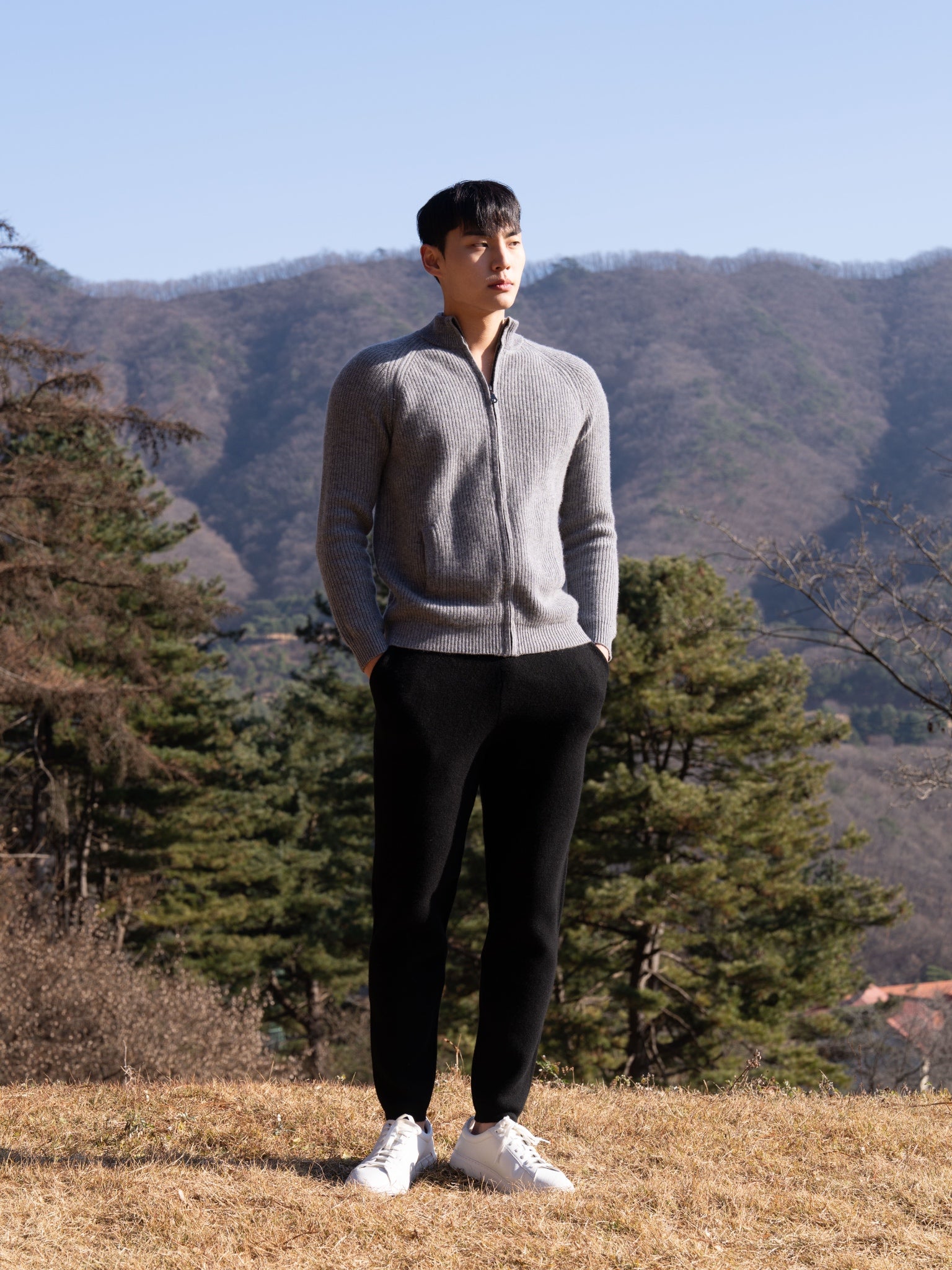 PURE Cashemere wool blend knit zip-up