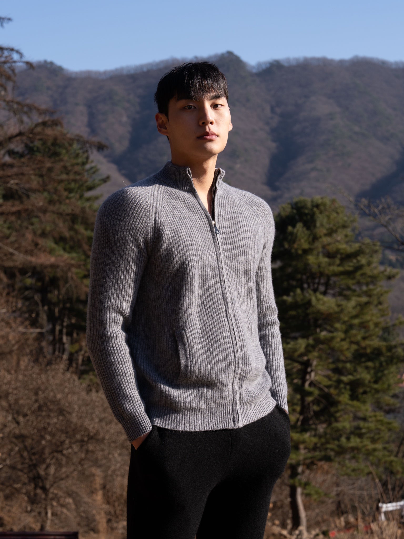 PURE Cashemere wool blend knit zip-up