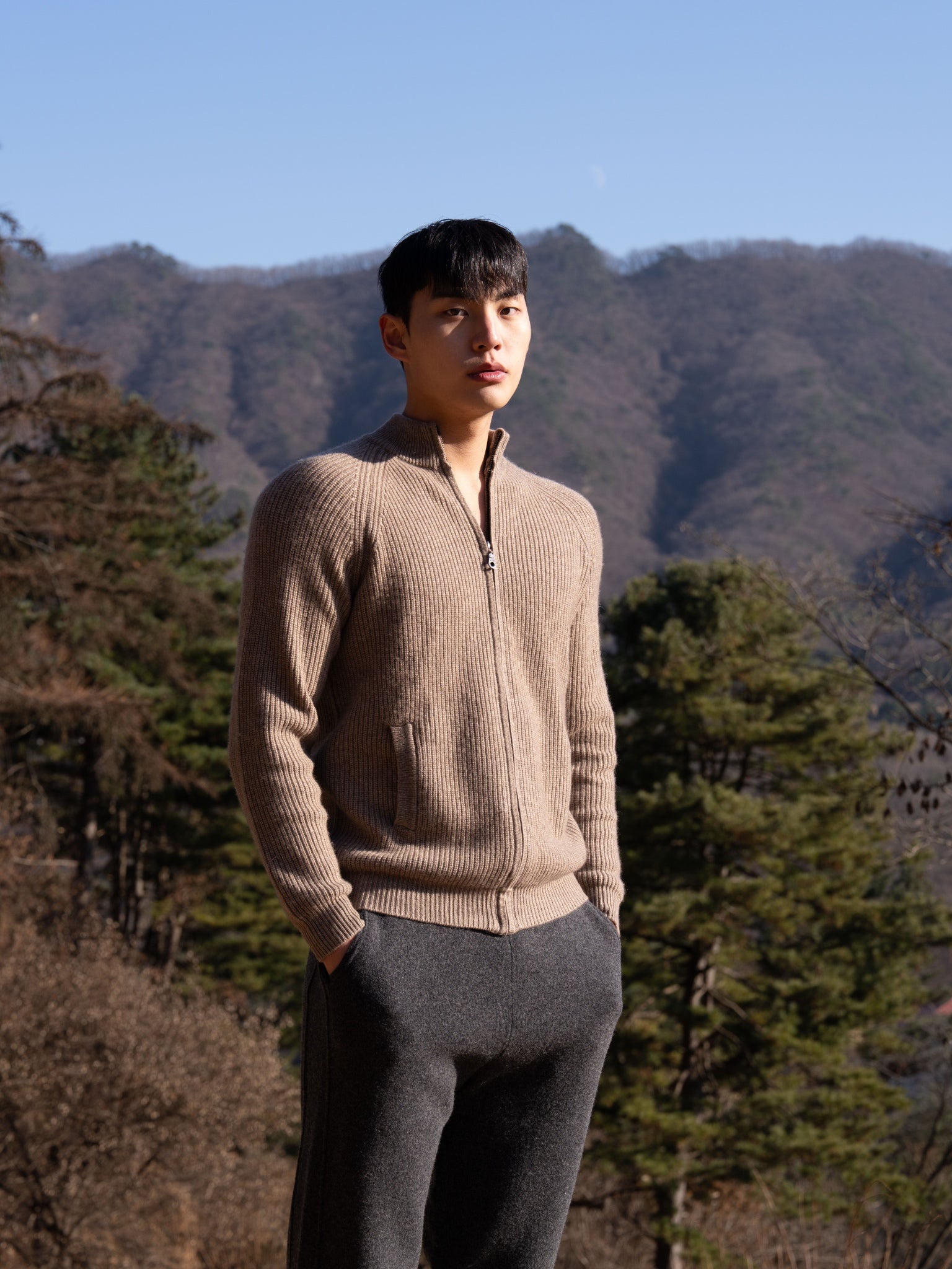 PURE Cashemere wool blend knit zip-up