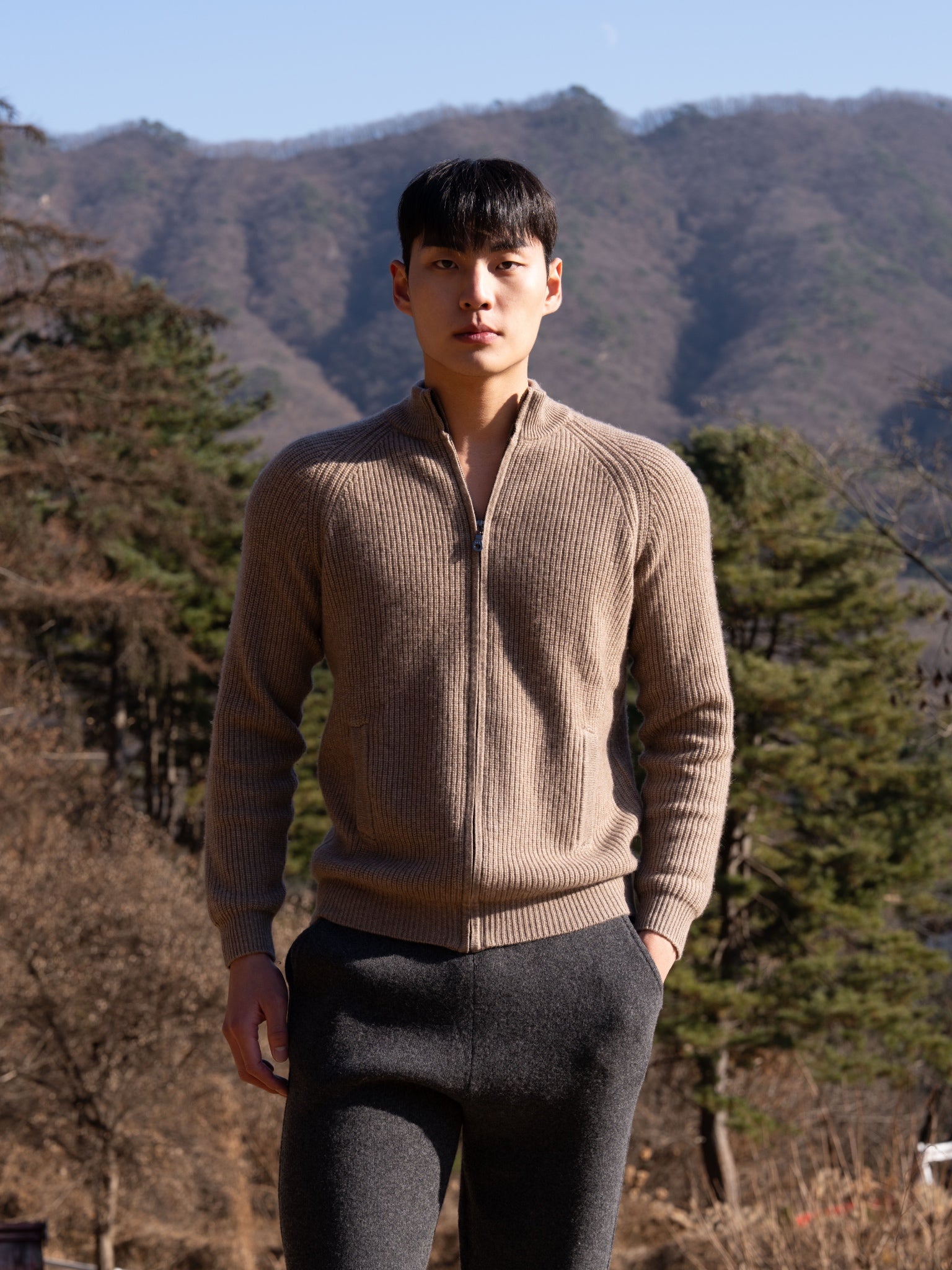 PURE Cashemere wool blend knit zip-up