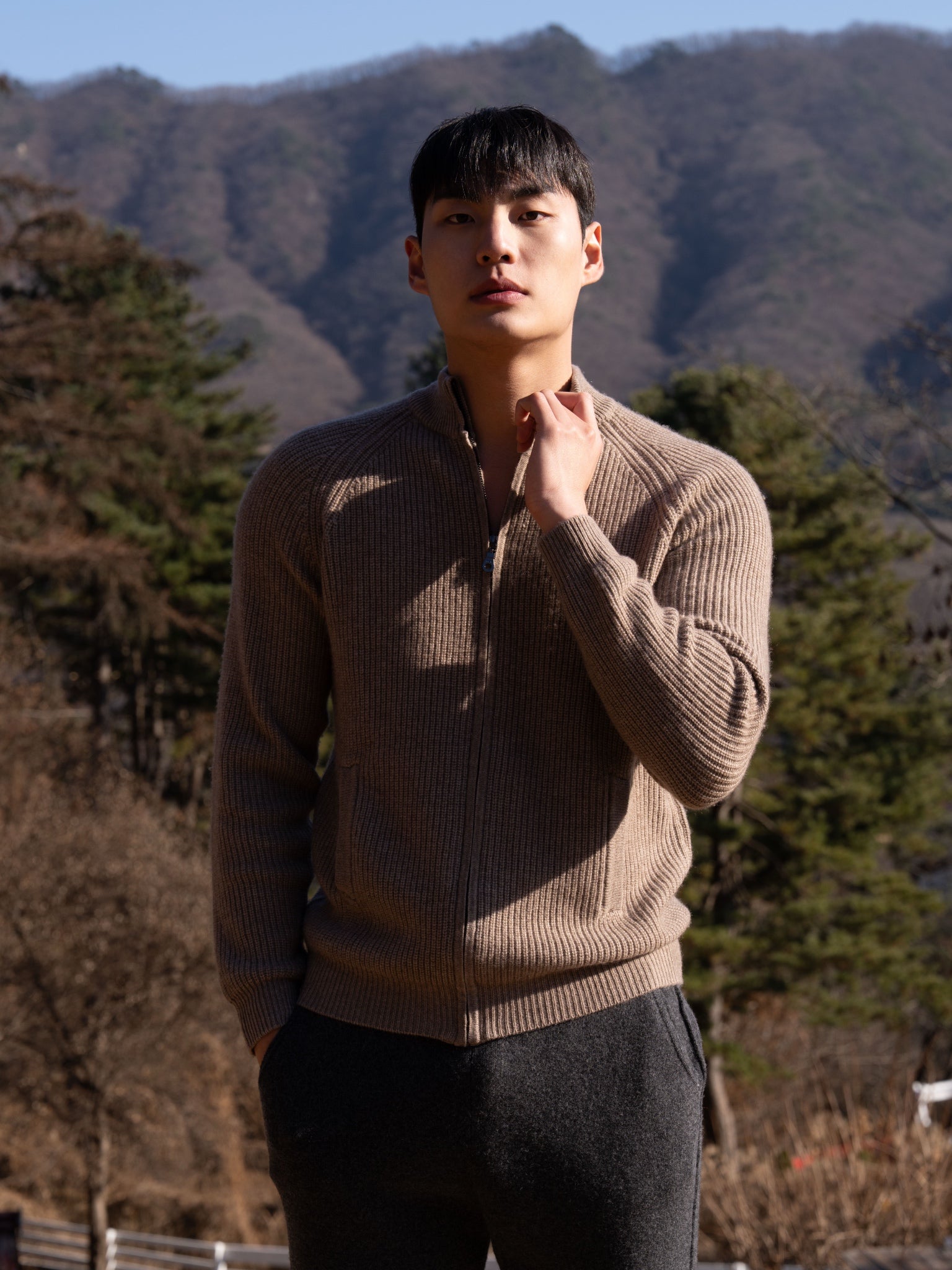 PURE Cashemere wool blend knit zip-up