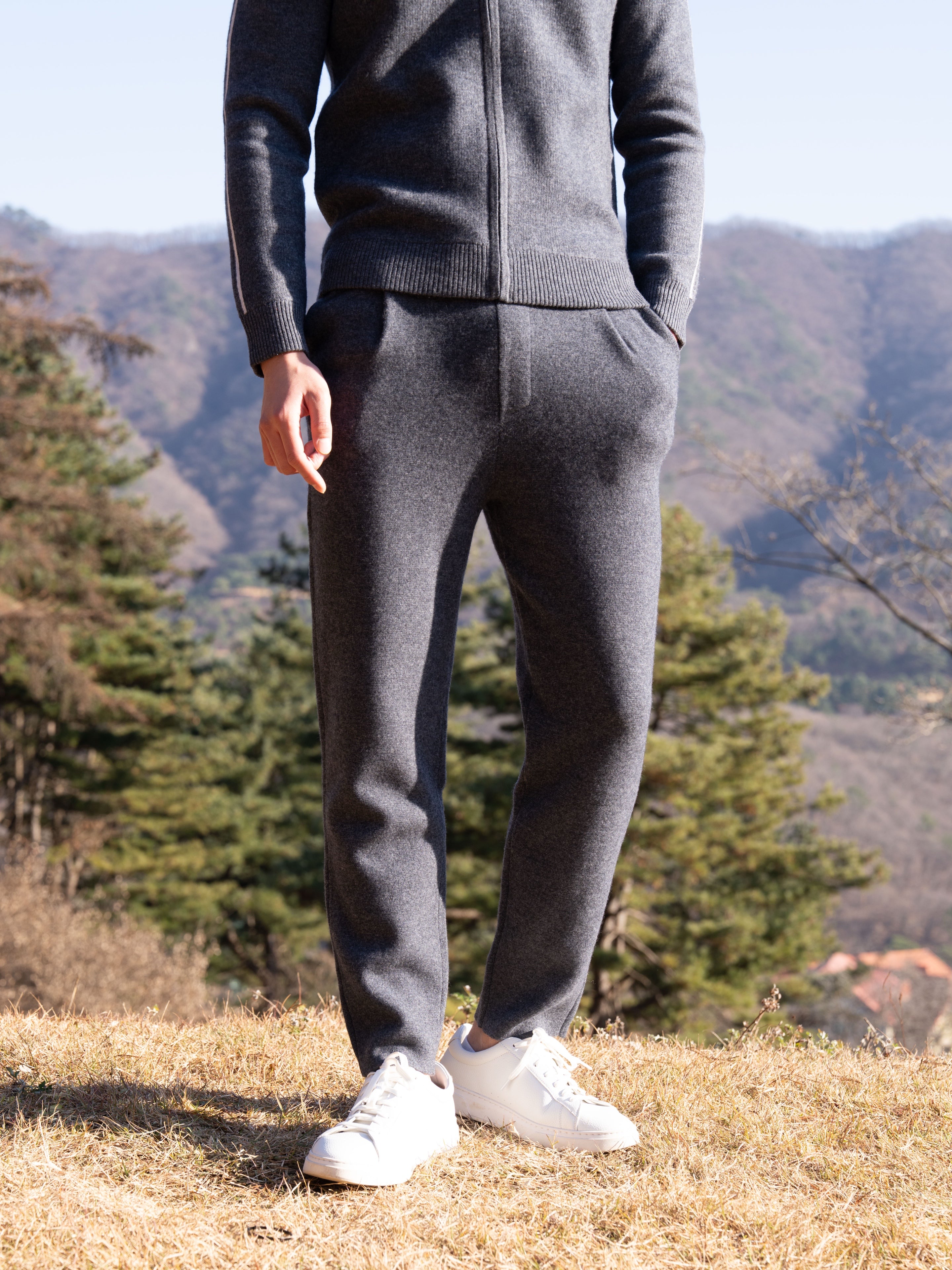 PURE CASHMERE WOOL BLEND PINTUCK PANTS